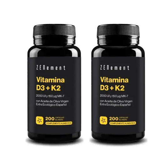 Zenement Vitamin D3 + K2, 2000 IU & 150 µg Mk-7, Packung mit 2 x 200 Softgels